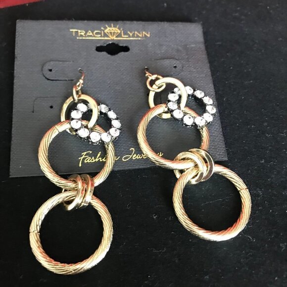 Traci Lynn Go Ga Ga Rhinestone & Gold Earrings - Picture 6 of 6